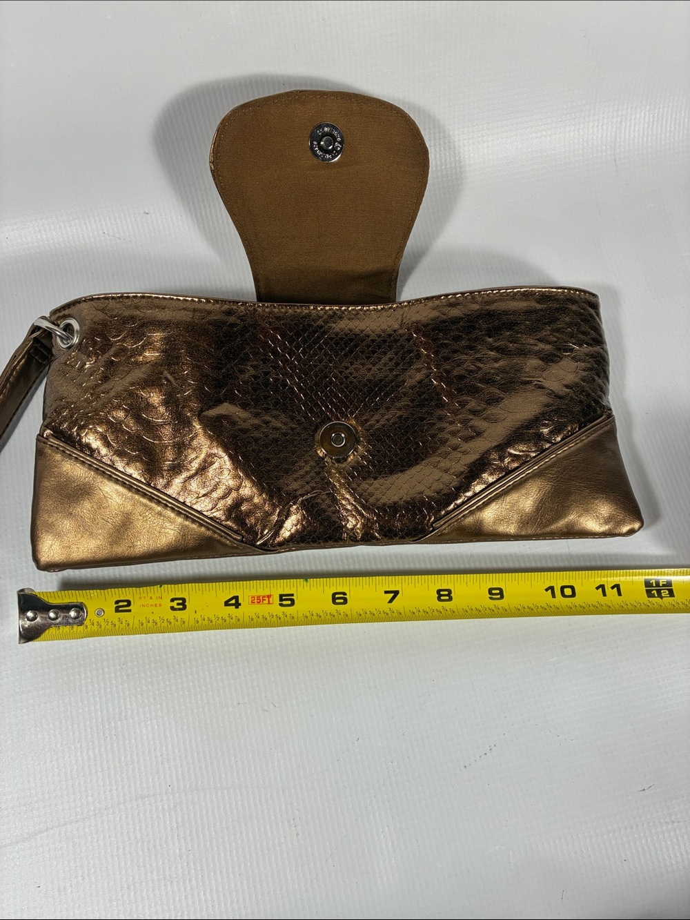 Metallic Bronze Wristlet Clutch - Women's Evening Bag - Picture 8 of 9